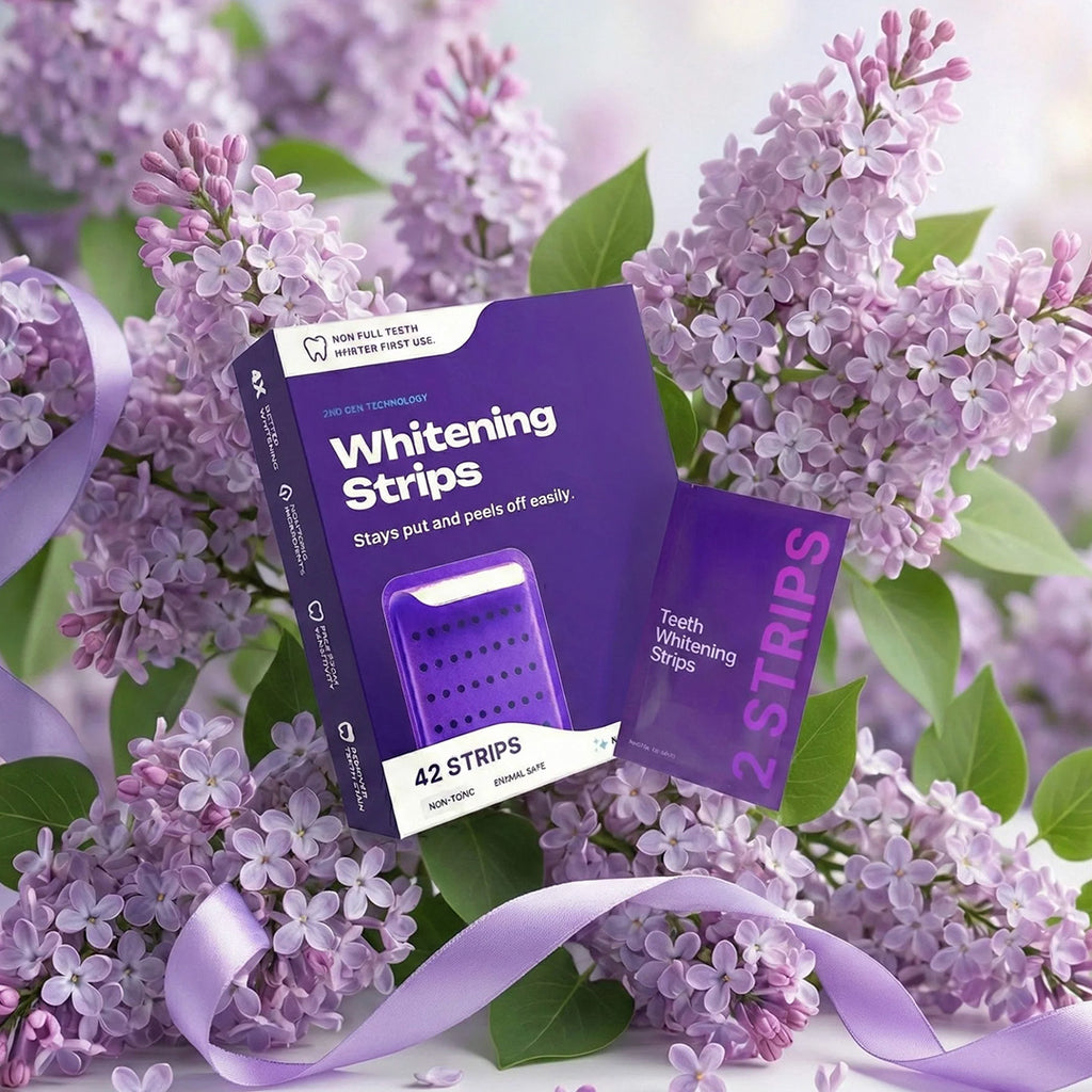 Tiras blanqueadoras púrpura para una sonrisa más blanca