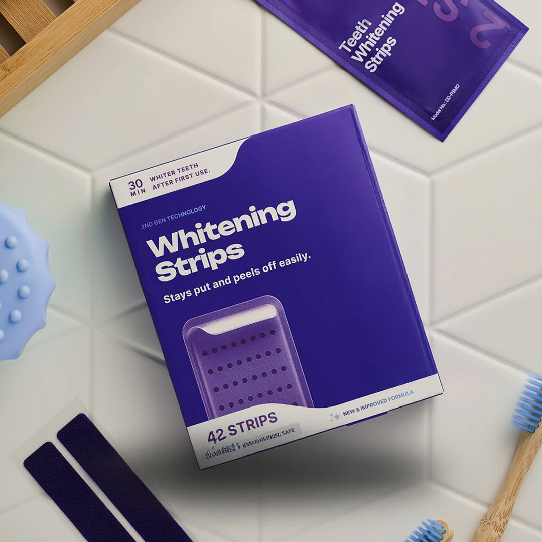 Tiras blanqueadoras púrpura para una sonrisa más blanca