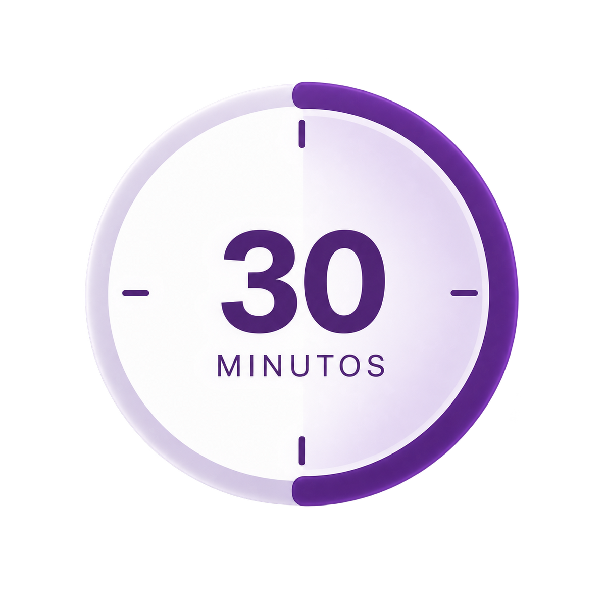 Cronómetro circular morado marcando los 30 minutos que dura cada sesión