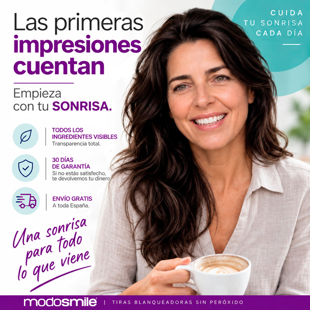 Tiras blanqueadoras púrpura para unos dientes más blancos